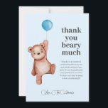 On peut attendre le Carte de remerciements de Baby<br><div class="desc">Envoyez une note de gratitude sincère à notre carte de remerciements We Can Bearly Wait, qui met en vedette l'ours en peluche couleur aquarelle signature tenant un ballon bleu doux et accentué par une typographie propre et moderne. Conçu de façon à correspondre au thème de la douche pour bébé garçon,...</div>