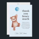 On peut attendre le Carte de remerciements de Baby<br><div class="desc">Envoyez une note de gratitude sincère à notre carte de remerciements We Can Bearly Wait, qui met en vedette l'ours en peluche couleur aquarelle signature tenant un ballon bleu doux et accentué par une typographie propre et moderne. Conçu de façon à correspondre au thème de la douche pour bébé garçon,...</div>