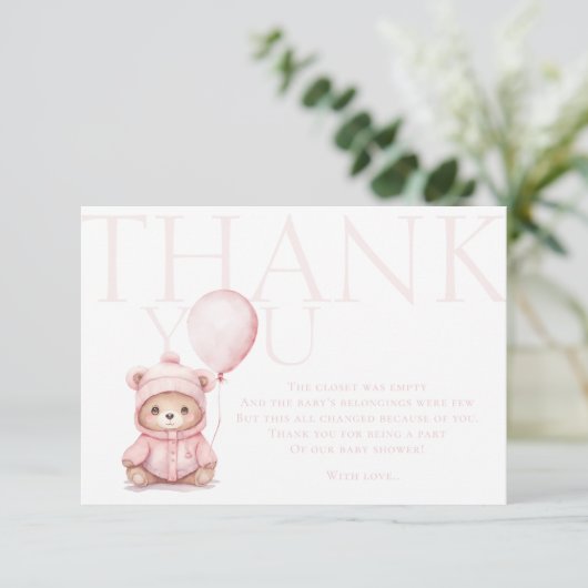On Peut Attendre Le Merci Baby shower Ours Rose (Debout devant)