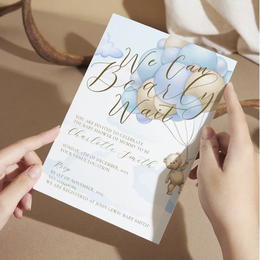 On peut attendre l'ours Boy Baby shower Invitation