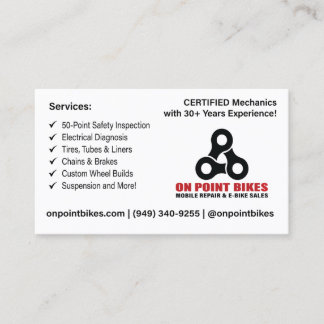 On Point Bikes Custom Design Visitekaartje
