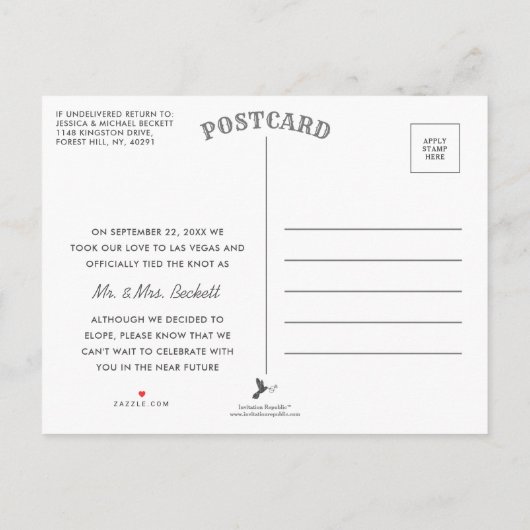 On s'est élopés | Elopement Mariage Faire-part (Dos)