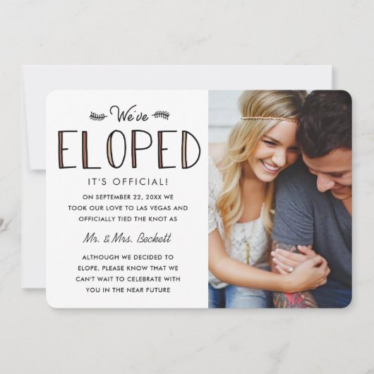 On s'est élopés | Elopement Mariage Faire-part (Devant)