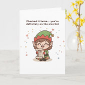 On the Nice List Cute Puchi Dōshi Elf Christmas Kaart (Gele Bloem)