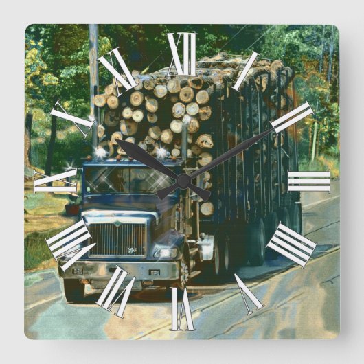 On-Time Delivery Logging Truck Wall Clock Vierkante Klok (Voorkant)