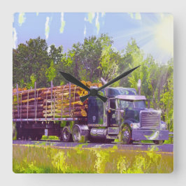 On-Time Delivery Logging Truck Wall Clock Vierkante Klok