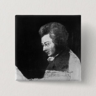 Onafgewerkt portret van Wolfgang Amadeus Mozart Vierkante Button 5,1 Cm