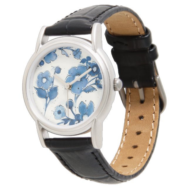 Onafhankelijke blauwe bloemen horloge (Gekanteld)