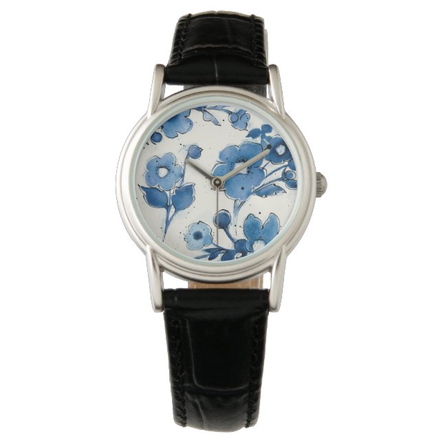 Onafhankelijke blauwe bloemen horloge (Voorkant)