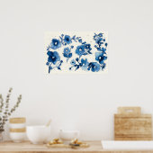 Onafhankelijke blauwe bloemen poster (Keuken)
