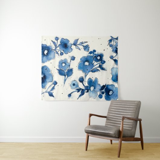 Onafhankelijke blauwe bloemen wandkleed (In Situ (horizontaal))