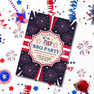 Onafhankelijkheidsdag BBQ 4 juli Vuurwerkfeest Kaart