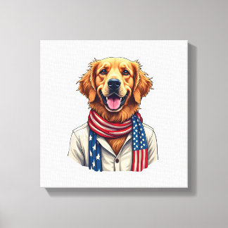 Onafhankelijkheidsdag Gouden Retriever Vintage T-s Canvas Afdruk