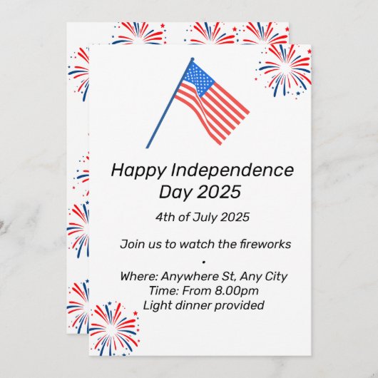 Onafhankelijkheidsdag uitnodiging (Voorkant / Achterkant)