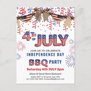 Onafhankelijkheidsdag vuurwerk Confetti BBQ Uitnod Briefkaart