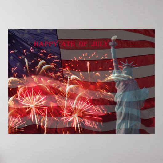 Onafhankelijkheidsdag vuurwerk en vrijheidsbeeld poster (Voorkant)