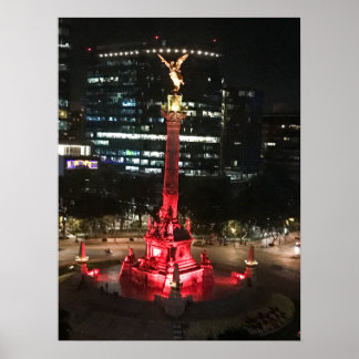 Onafhankelijkheidsengel verlicht rood, Mexico-Stad Poster