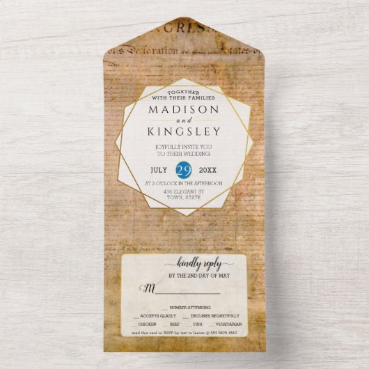 Onafhankelijkheidsverklaring 📜 Amerikaans perkame All In One Uitnodiging (Binnen)