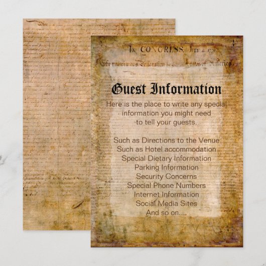 Onafhankelijkheidsverklaring 📜 Amerikaans perkame Kaart (Voorkant / Achterkant)