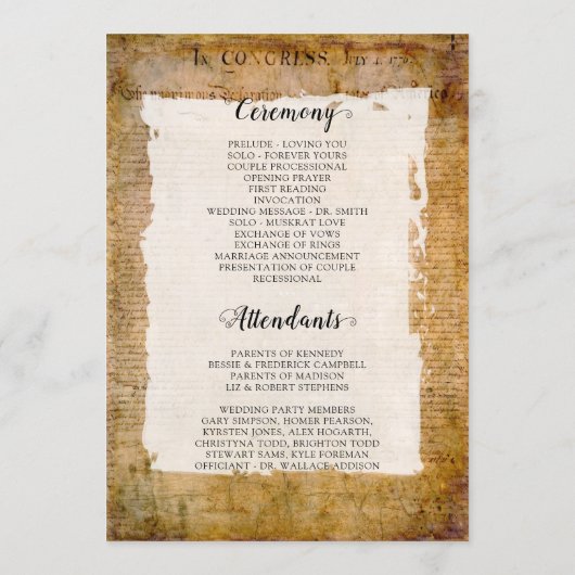 Onafhankelijkheidsverklaring 📜 oud perkament uit  programma (Achterkant)