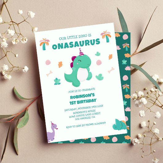 Onasaurus kleine dinosaurus 1e verjaardag kaart