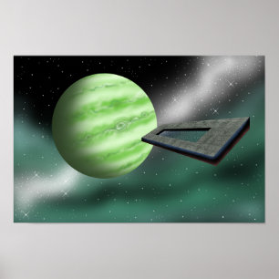 Onbekende structuur op weg naar een planeet. poster