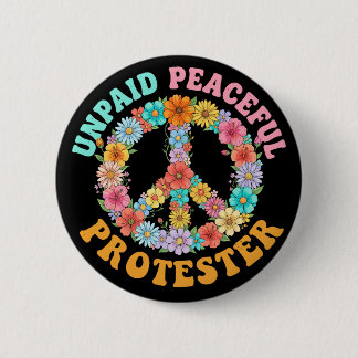 Onbetaalde Vreedzame Protest Bloemig Vredesteken Ronde Button 5,7 Cm
