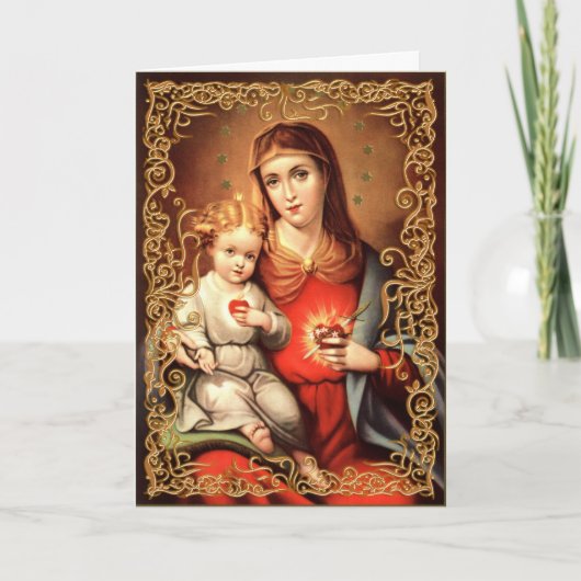 Onbevlekte Harten Madonna en Kind Kerst Kaart (Voorkant)