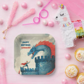 Onbevreesde ridder en draak papieren bordje (Feest)