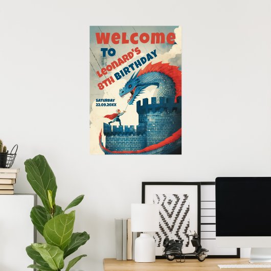 Onbevreesde Ridder en Draak Welkomstbord Poster (Thuiskantoor)