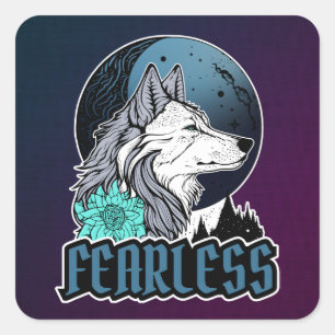 Onbevreesde witte wolf onder de maan empowerment vierkante sticker