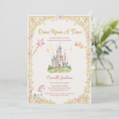 once upon a time fairytale frame gold baby shower kaart (Staand voorkant)