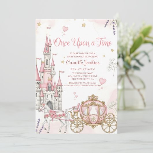 once upon a time fairytale magical royal pink kaart (Staand voorkant)
