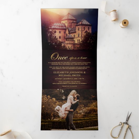 Once Upon a Time Sprookjesachtig Kasteel Bruiloft  Drieluik Uitnodiging (Binnen)