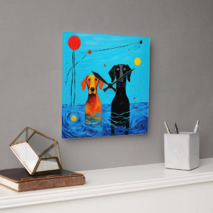 Onder de blauwe horizon - Surrealistische kleurrij Vierkante Klok