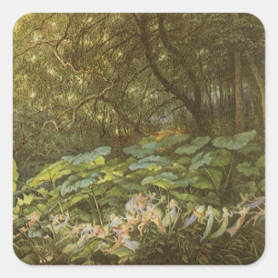 Onder de dokbladeren door Richard Doyle, Sprookjes Vierkante Sticker