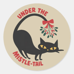 Onder de Mistletoe Kerstmis Retro Middeneeuwse Kat Ronde Sticker