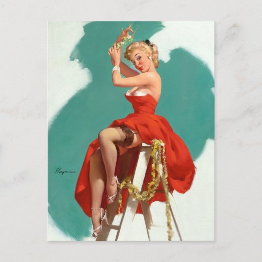 Onder de Mistletoe Pin Up Briefkaart (Voorkant)