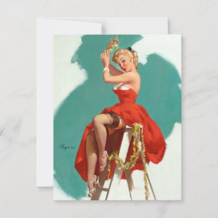 Onder de mistletoe pin-up kaart
