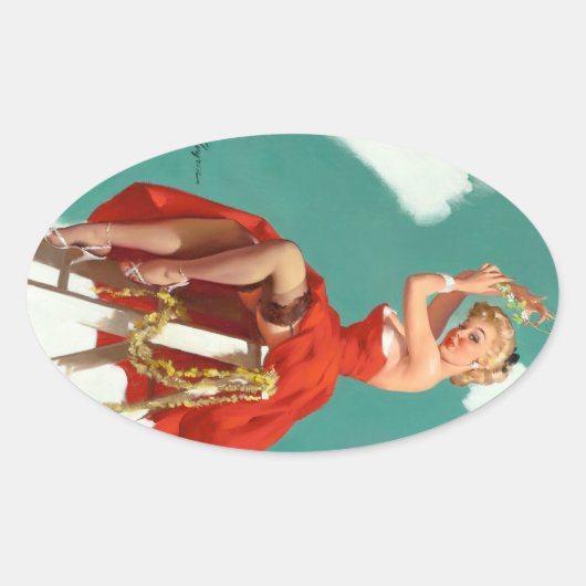 Onder de Mistletoe Pin Up Ovale Sticker (Voorkant)