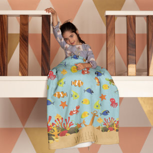 Onder de naam Zee Ocean Fish and Anchor Kind Name Fleece Deken