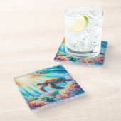 Onder de oceaan zee schildpad glazen onderzetter (Schuin)