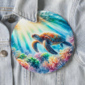 Onder de oceaan zee schildpad ronde button 6,0 cm (In situ)