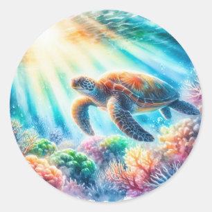 Onder de oceaan zee schildpad ronde sticker