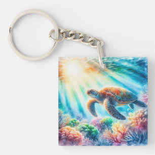 Onder de oceaan zee schildpad sleutelhanger