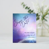 Onder de Stars Pink Paars Wedding Save the Date (Staand voorkant)