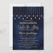 Onder de sterren Navy Blue Gold Sparkle Quinceañer Magnetische Uitnodiging (Voorkant)