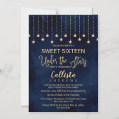 Onder de sterren Navy Blue Gold Sparkles Sweet 16 Magnetische Uitnodiging (Voorkant)