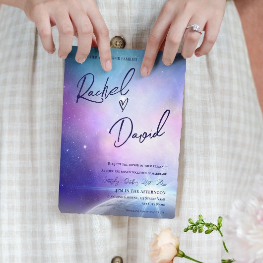 Onder de sterren Paarse Roze Typografie Bruiloft