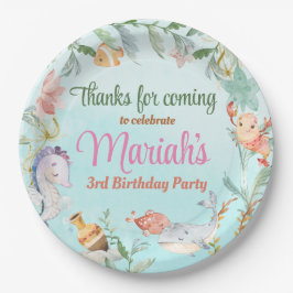 Onder de waterverf van de zee Birthday Papieren Bordje